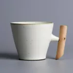 Luwu Japanese Vintage Ceramic Coffee Mug Bronzetea Milk Beer Mug Wood Handle Water Cappuccino Cup Home Office Drinkware