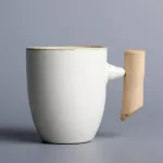 Luwu Japanese Vintage Ceramic Coffee Mug Bronzetea Milk Beer Mug With Wood Handle Water Cappuccino Cup Home Office Drinkware