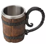 550ml Retro Simulation Wooden Barrel Double Layer Stainless Steel Beer Cup Coffee Mug 304 Stainless Steel Resin Layer Cup