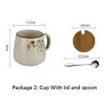 380ml Retro Ceramic Coffee Cup and Saucer Set Creative Coffee Cup After Office Mug Stoneware Cup with Lid Spoon