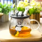 500ml Creative Heat-Resistant Glass Mug with Lid Borosilicate Glass Cartoon Panda Mug Breakfast Coffee Cup Home