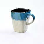 Creative Flow Glaze Square Mug With Spoon And Lid Retro Tea Cup Household Matte Color Ceramic Milk Water Cup