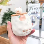 Cat Ceramic Coffee Cup And Mugs Lid And Spoon Cartoon Heat-Resistant Couple Cup Student Breakfast Milk Mug Drinkware