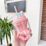 Water Bottle Cute Personality Cat Plastic Cup Cute Cartoon Ins Photo Posing Creative Straw Cup Office School Home