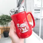 450ml Fest Mirror Cremic Mug Creative Leak-Proof Mug Lid with Handle Cute Cartoon Cat Mug