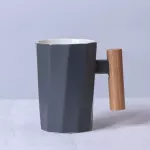 380ml Wood Handle Ceramic Coffee Mug Creative Polygonal Office Home Milk Tea Cup
