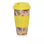 Reusable Coffee Bamboo Fiber Tea Cup Health Drink Water Multi-Function with Lid Non-Slip Silicone Set Graffiti Cup