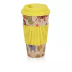Reusable Coffee Bamboo Fiber Tea Cup Health Drink Water Mug Multi-Function With Lid Non-Slip Silicone Set Graffiti Cup
