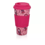 Reusable Coffee Cup Bamboo Fiber Tea Cup Health Drink Water Multi-Function with Non-Slip Silicone Set Graffiti Cup
