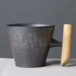 Luwu Japanse Vintage Ceramic Coffee Milk Beer Mug with Wood Handle Water Cappuccino Cup Home Office Drinkware