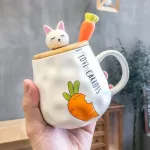 Cartoon Radish Rabbit Wooden Ceramic Cup Cute Radish Spoon Water Cup Mug Couple Cup Coffee Milk Juice Mug With Lid