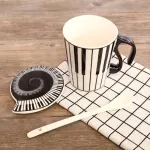 200-300ml Creative Ceramic Music Mug Mark Coffee Mug Cup Keyboard Note Mark Coffee Cup Couple Cup Set With Cover Mark
