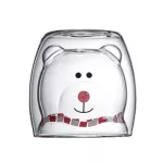 Lovely Glass Mugs Bear Cat Dog Animal Double-Layer Tea Milk Cup with Round Mouth Prevent Scald Cartoon