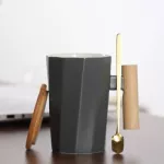 380ml Wood Handle Coffee Mug Creative Polygonal Office Home Milk Tea Cup for