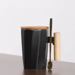 380ml Wood Handle Ceramic Coffee Mug Creative Polygonal Office Home Tea Cup for