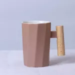 380ml Wood Handle Ceramic Coffee Creative Polygonal Office Home Milk Tea Cup for