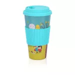 Reusable Coffee Cup Bamboo Fiber Cup Health Drink Water Mug Multi-Function With Lid Non-Slip Silicone Set Graffiti Cup