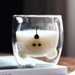 1x Creative Cute Bear Double-Layer Coffee Mug Double Glass Carton Animal Milk Glass Lady Cute
