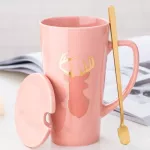 Creative Nordic Ceramic Cup Large Capacity Boy Cup with Cover Spoon Cup Personality Home Couple Cup