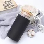 550ml Water Bottle Portable Glass Bottle Water Cup Straw Wooden Lid Straw Cup Bamboo Cover Silicone Sleeve Mug