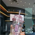 Straw Milk Tea Cup Plastic Cup Large Capacity New400ml Coffee With Lid White Packaging