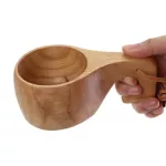 Wooden Mug Cup with Handle Eco-Friendly Traditional Lightweight Coffee Mugs Kitchen Picnic Outdoor Travel Camping