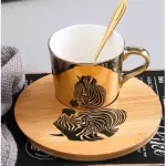 Mirror Coffee Cup Specular Ceramic Mug With Saucers European Cartoon Scoop Tiger Zebra Pattern Tea Set Coffeeware