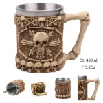 Retro Dragon Resin Stainless Steel Beer Mug Skull Knight Tankard Halloween Coffee Cup Creative Viking Tea Mug Pub Decoration