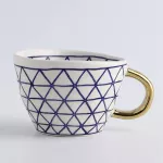 Meiling Creative Hand Painted Big Mugs with Gold Geometry Pattern Ceramic Coffee Tea Milk Cups Irregular Shape Home Decor