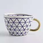 Meiling Creative Hand Painted Big Mugs With Gold Geometry Pattern Ceramic Coffee Tea Milk Cups Irregular Shape Home Decor