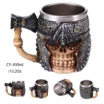 Retro Dragon Resin Stainless Steel Beer Mug Skull Knight Tankard Halloween Coffee Cup Creative Viking Tea Mug Pub Bar Decoration