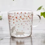 Japanse Sakura Glass Coffee Mug Cute Cate Cute Cate Cute Tea Mug 280ml Heat Resistant Glass Tea Maid Coffee Cup Drinkware