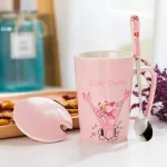 Ceramic Pink Naughty Panther Cup Cartoon Ceramics Latte Milk Tea Cups With Cover Spoon Birthday Anniversary S