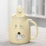 500ml Ceramics Cat Mug with Lid and Spoon and Spoon Handle Cute Cat Mug Coffee Milk Tea Mugs Breakfast Cup Drinkware Novelty s