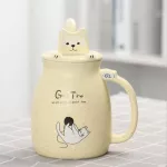 500ml Ceramics Cat Mug With Lid And Spoon Handle Cute Cat Mug Coffee Milk Tea Mugs Breakfast Cup Drinkware Novelty S