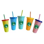 5pcs 710ml 24oz Glitter Flash Shiny Straw Cup Color Changing Plastic Tumbler Coffee Cup Lid High Capacity Straw Cup