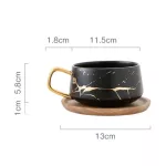 New Creative Marble Texture Ceramic Mug Gold Plated Handle Cup Wood Saucer Lid Cup Breakfast Milk Mug Beer Glass Crafts