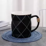 Nordic Golden Black And White Grid Geometry Ceramic Coffee Porcelain Juice Drinking Cup Coffee Milk Tea Cup