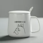 Coffee Mug Cartoon Theme Pure Color Feel Ceramic Cup with Cover and Spoon 350ml Milk Mugs Cup for Children Breakfast