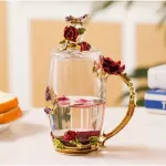 Hand-Made Enamel Crystal Cup Mug Lemon Flower Tea Cup High-Grade Glass Drinkware Couple Mug for Lover Wedding