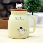 420ml Color Cartoon Milk Coffee Ceramic Mug with Spoon Cute Cat Heat-Resistant Cup Kitten Children Cup Office S