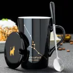 12 Constellations Creative Ceramic Mugs Spoon Lid Black And Gold Porcelain Zodiac Milk Coffee Cup 420ml Water Drinkware