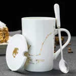 12 Constellations Creative Ce rate SPOON LID BLACK and Gold Porcelain Zodiac Milk Coffee Cup 420ml Water Drinkware