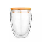 250ml/350ml/450ml Double Wall Clear Glass Tea Cups Bamboo Lid Set Anti-Scalding Glass Coffee Tea Milk Insulation Mugs
