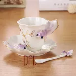 Enamel Mugs Tea Cups With Saucer Spoon Sets Procelain Creative Drinkware Lover