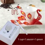 Enamel Coffee Mugs Tea Cups with Saucer Spoon Sets Procelain Drinkware Lover