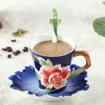 Enamel Coffee Mugs Tea with Saucer Spoon Sets Procelain Creative Drinkware Lover