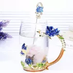 Enamel Color Coffee Cup Glass Chinese Tea Cup Coffee Mugs Creative Heat-Resistant Glass Cups Set With Stainless Steel Spoon