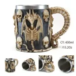 Retro Dragon Resin Stainless Beer Mug Skull Knight Tankard Halloween Coffee Creative Viking Tea Mug Pub Bar Decoration