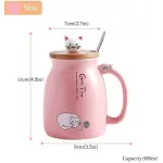 CAT MUG CURAMIC CORAMIC CUPH LOVELY KITTY WODEN STEELS STEEL SPOON Novelty Morning Cup Tea Milk Mug